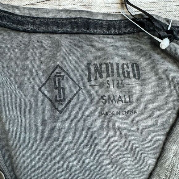 Indigo Star Men's Raglan Sleeve Burnout V Neck Henley Grey Gray Black S SM Small - Picture 4 of 11